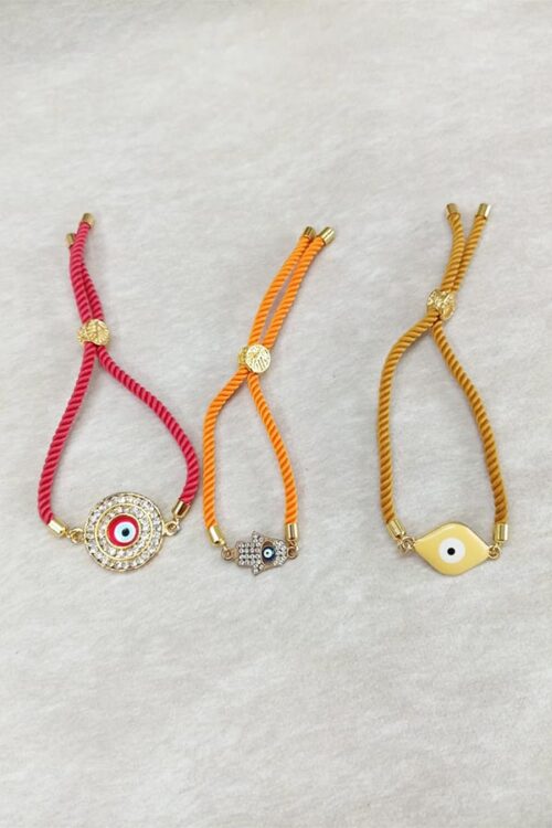 Vibrant Evil Eye & Hamsa Hand Adjustable Cord Bracelet Combo