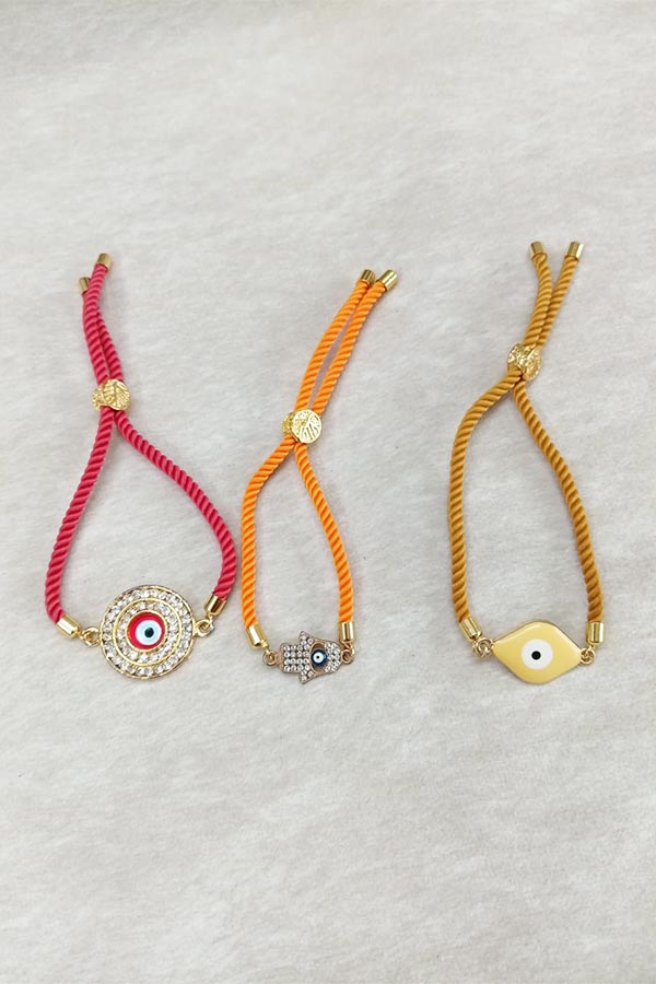 Vibrant Evil Eye & Hamsa Hand Adjustable Cord Bracelet Combo