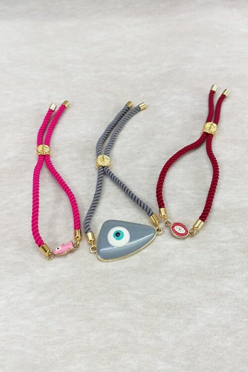 Chic Evil Eye & Fish Charm Adjustable Cord Bracelet Combo Set of 3