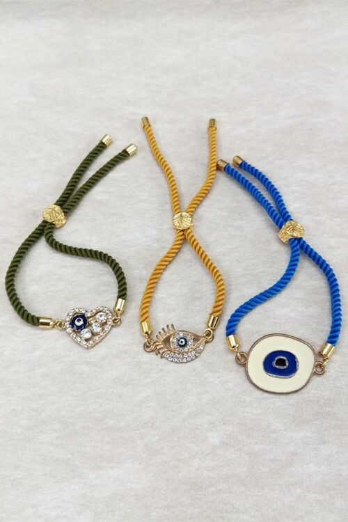 Elegance Evil Eye & Heart Crystal Adjustable Bracelet Combo – Set of 3