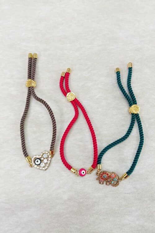 Charm & Protection Evil Eye Adjustable Bracelet Combo – Set of 3
