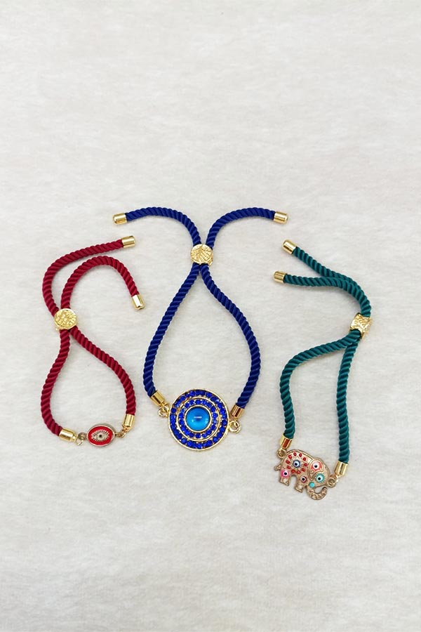 Royal Blue, Red & Green Evil Eye Adjustable Bracelet Combo – Set of 3