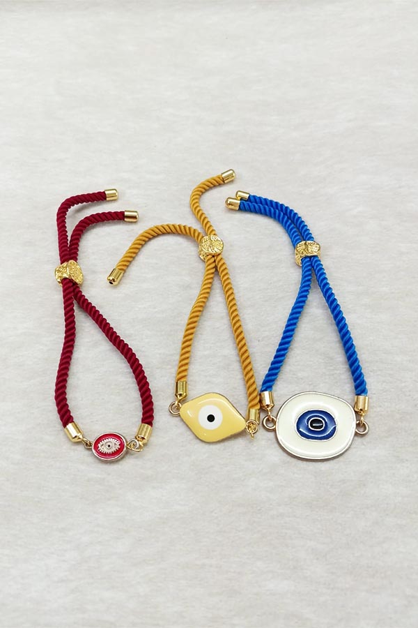 Bold Red, Yellow & Blue Evil Eye Adjustable Bracelet Combo – Set of 3