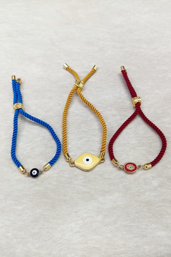 Blue, Yellow & Red Evil Eye Adjustable Bracelet Combo – Set of 3