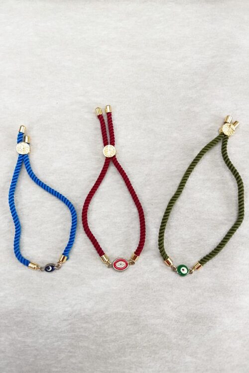 3-Piece Adjustable Evil Eye Cord Bracelet Combo (Blue, Red, Green)