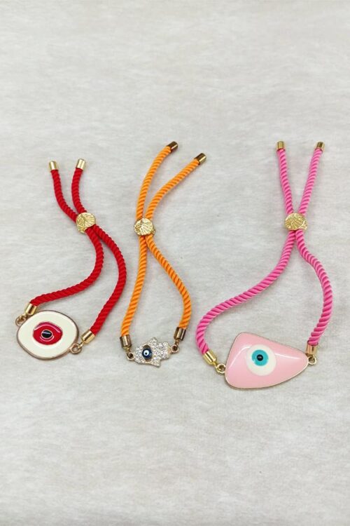 Chic Evil Eye & Hamsa Hand Adjustable Cord Bracelet Combo Set of 3