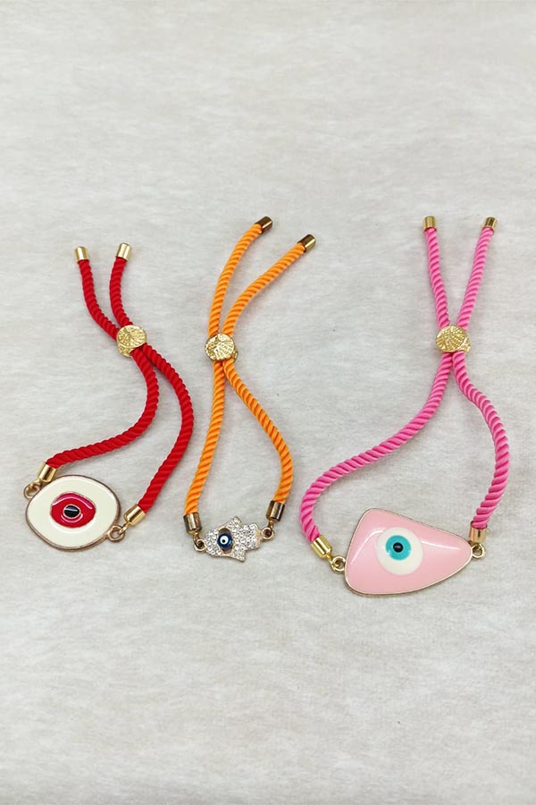 Chic Evil Eye & Hamsa Hand Adjustable Cord Bracelet Combo Set of 3
