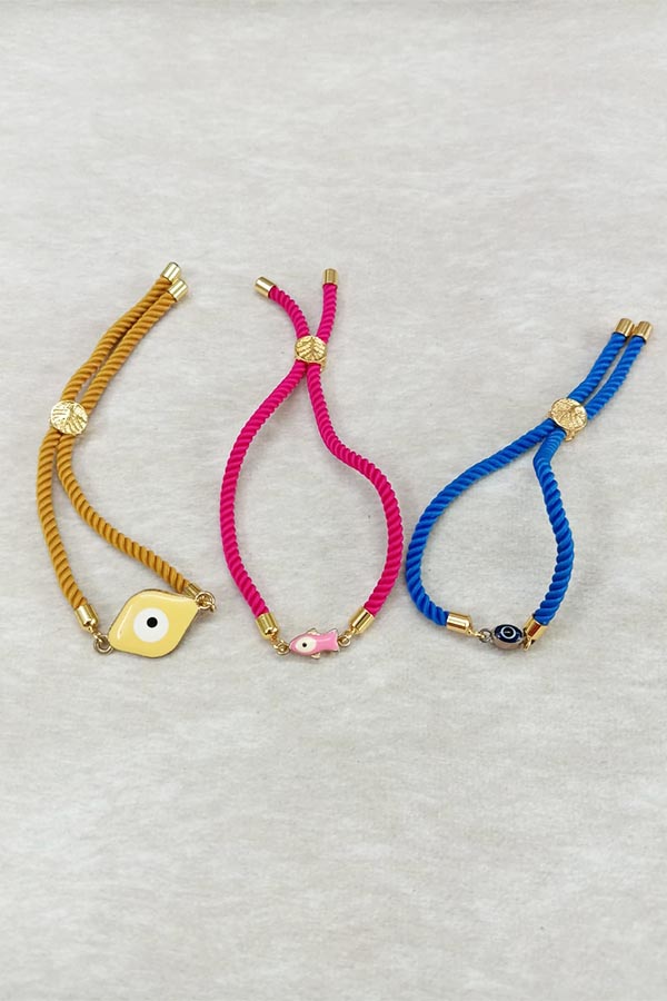 Vibrant Triple Charm Evil Eye Adjustable Bracelet Combo – Set of 3